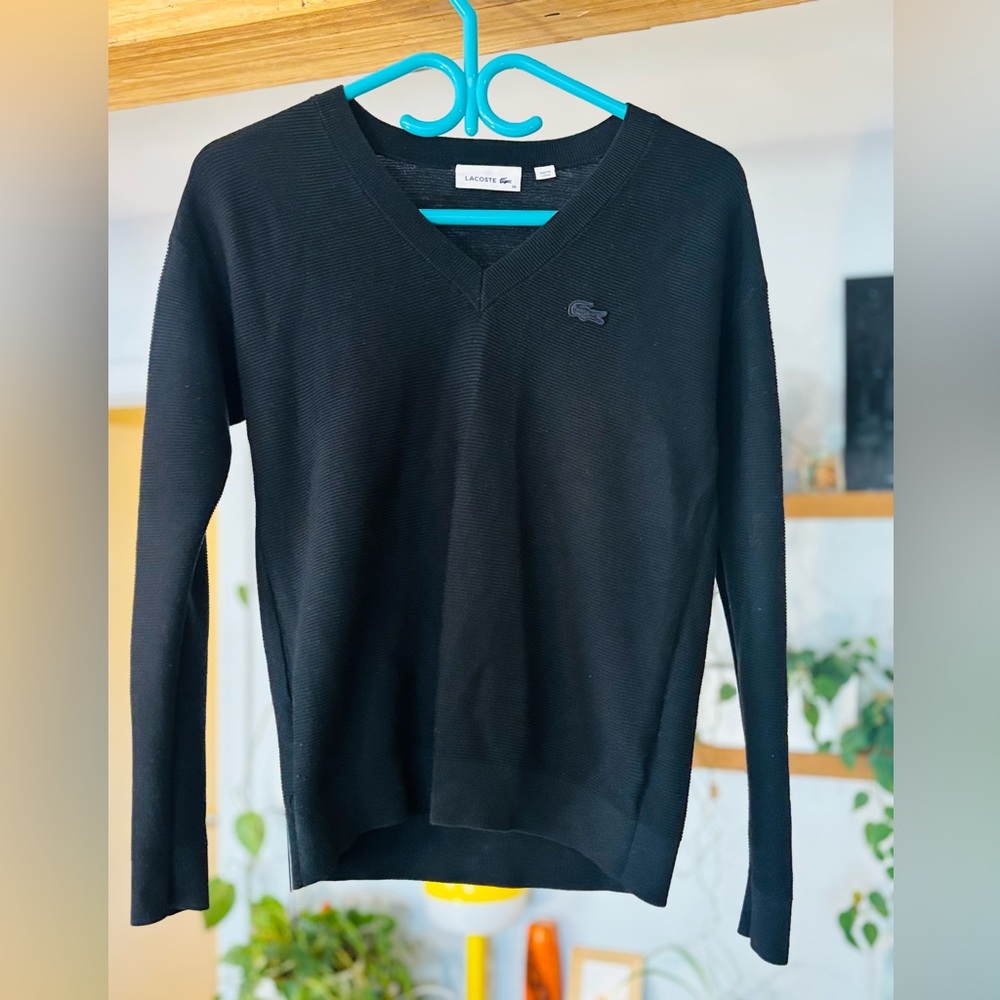 Lacoste V-Neck Sweater | Size 34 | Classic Black | 100% Cotton
